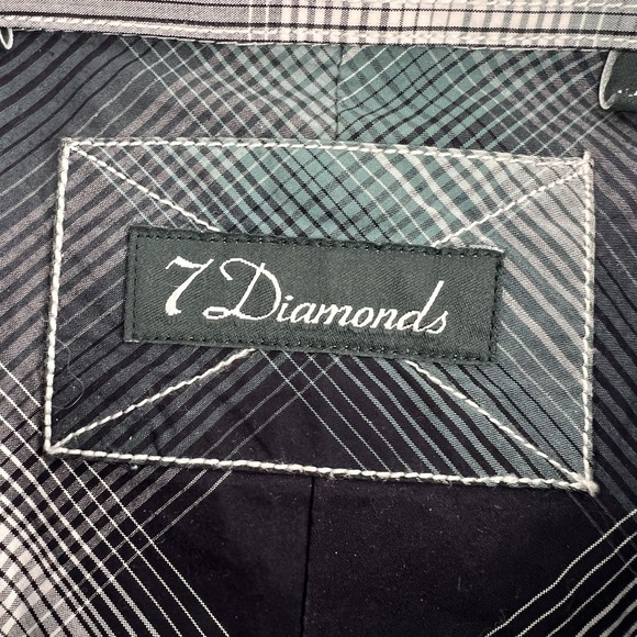 7 Diamond Shirt Mens Large Blue Green Plaid Button Up XXL Cotton Long Sleeve - Picture 8 of 13